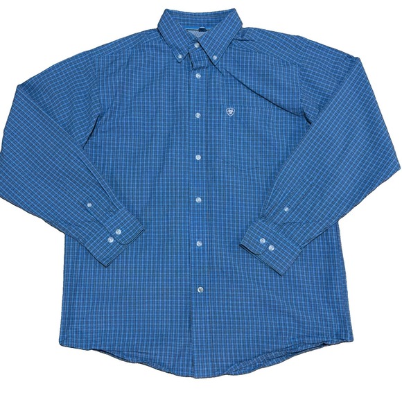 Ariat Other - Ariat Pro Series Men's Button Down Shirt M Blue Plaid Long Sleeve Pocket